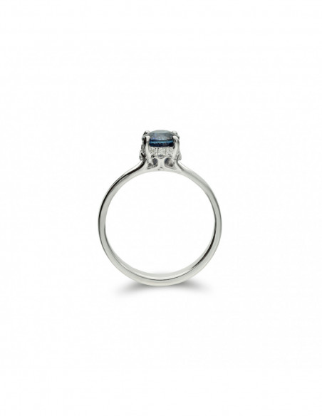 Anillo Oro Blanco, Zafiro Y Diamantes