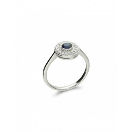 Anillo Oro Blanco, Zafiro Y Diamantes. Género: Mujer. Material: Oro blanco. Piedras: Zafiros,Diamantes