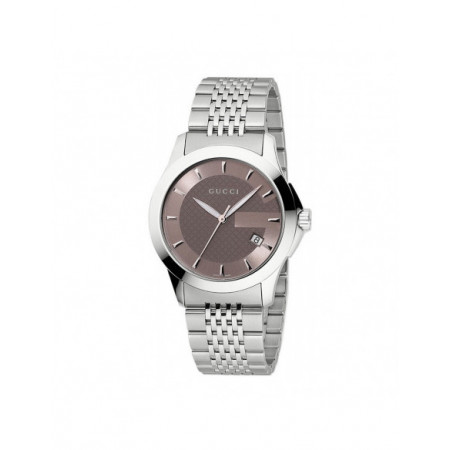 Reloj Gucci G-Timeless YA126406. Género: Mujer. Material: Acero. Tamaño: De 32mm a 38mm. Correa: Acero. Color esfera: Marrón. Estilo: Casual. Movimiento: Cuarzo. Características técnicas: Hora y segundero,Calendario
