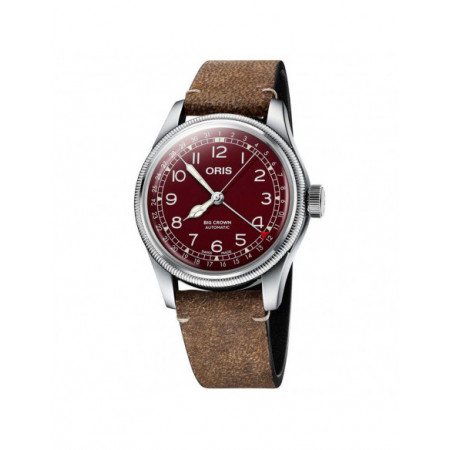 Reloj Oris Big Crown Pointer Date 01 754 7741 4068-07 5 20 50. Género: Hombre. Material: Acero. Tamaño: De 39mm a 42mm. Correa: Piel. Color esfera: Rojo. Estilo: Casual. Movimiento: Automático. Características técnicas: Hora y segundero,Calendario,Reserva de marcha