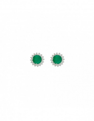 Pendientes Oro Blanco, Esmeralda Y Diamantes