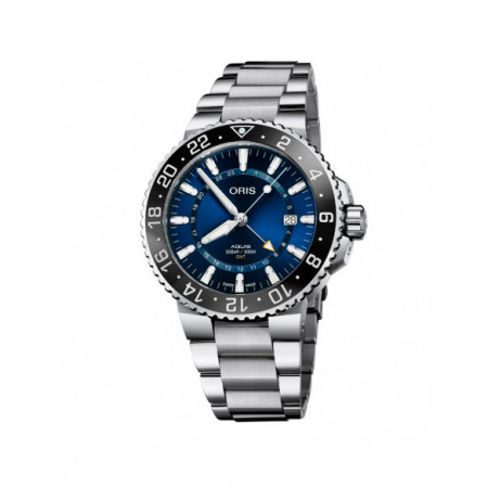 Reloj Oris Aquis GMT Date 01 798 7754 4135-07 8 24 05PEB. Género: Hombre. Material: Acero,Cerámica. Tamaño: De 43mm a 46mm. Correa: Acero. Color esfera: Azul. Estilo: Deportivo. Movimiento: Automático. Características técnicas: Hora y segundero,Calendario,Doble uso horario,Reserva de marcha