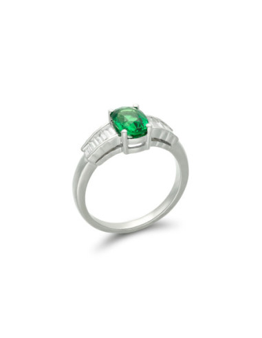 Anillo Oro Blanco, Tsavorita Y Diamantes