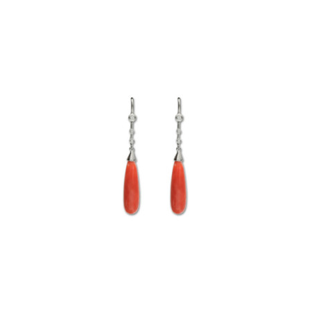 Pendientes Oro Blanco, Diamantes Y Coral. Género: Mujer. Material: Oro blanco. Piedras: Diamantes,Coral