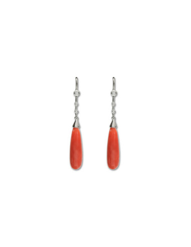 Pendientes Oro Blanco, Diamantes Y Coral
