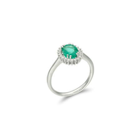 Anillo Oro Blanco, Esmeralda Y Diamantes. Género: Mujer. Material: Oro blanco. Piedras: Diamantes,Esmeraldas