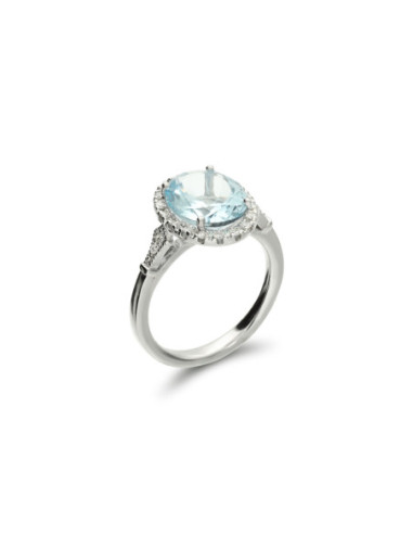 Anillo Oro Blanco, Aguamarina Y Diamantes